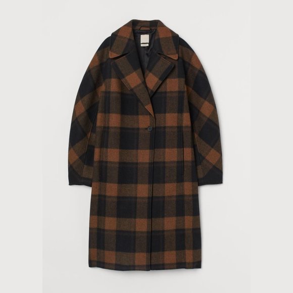 H&M Black & Brown Wool Blend Coat - Picture 1 of 5